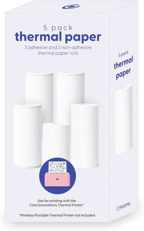 Mini Thermal Printer Paper – 5 Rolls (3 Self-Adhesive Sticker + 2 Thermal Paper Rolls, 57Mm / 2.18 for Portable Wireless Printer, Labels, Photos, Crafts, Bpa-Free Inkless Paper, White